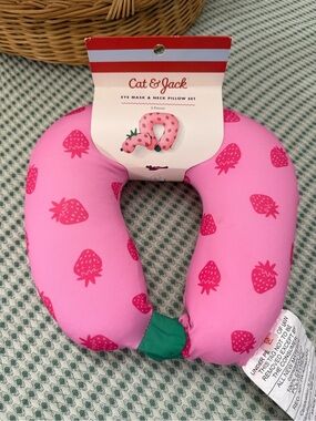 New Cat & Jack Pink Strawberry Print Neck Pillow Travel Neck Pillow